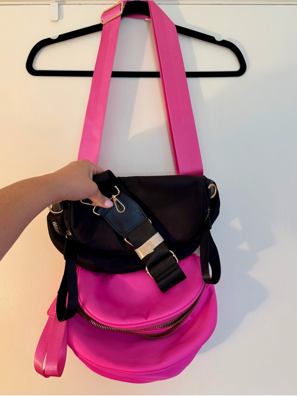 Two Emmafy GoFree Bum Bag Neon Pink and Black Crossbody Bag